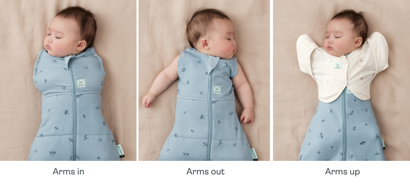 What s best for newborn sleeping Arms in hands up arms out ergoPouch AU